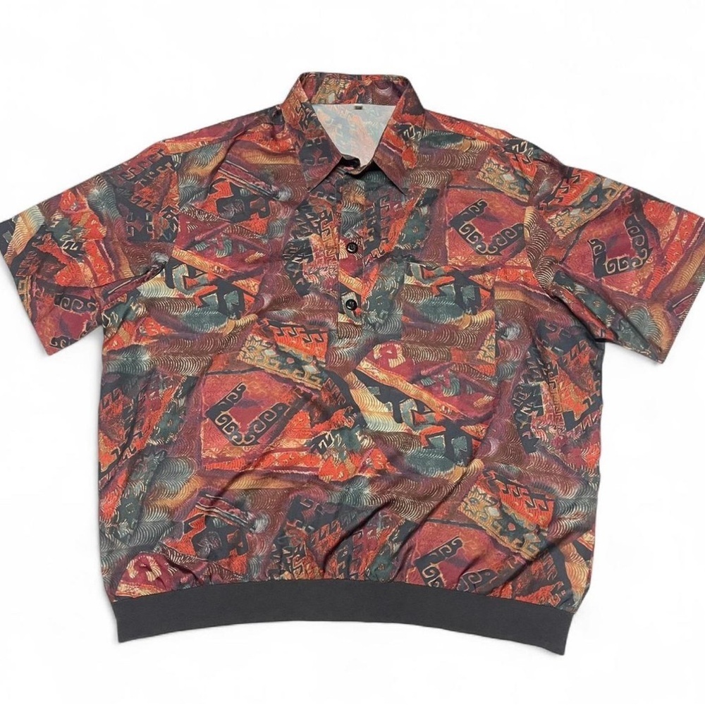 Men’s Vintage Short Sleeve Multicolored Buttoned Polo Shirt Retro Size XL